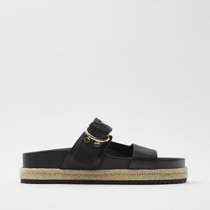 Zara Black Espadrille Flat Leather Sandals 39